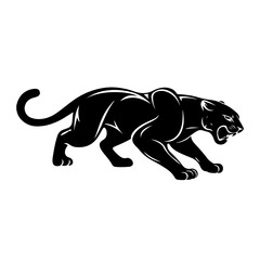 Fierce Black Panther Silhouette Vector in Striking Pose