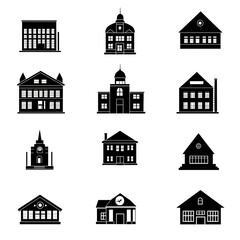 Fototapeta premium Collection of Black and White Building Silhouettes