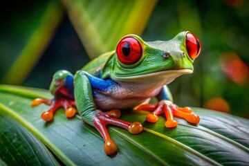 Red-Eyed Tree Frog on Spiky Leaf - Vivid Rainforest Close-Up