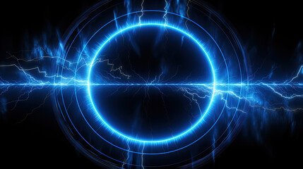 Lighting flash in the shape of circle. Ring of thunderstorm lightning as a portal