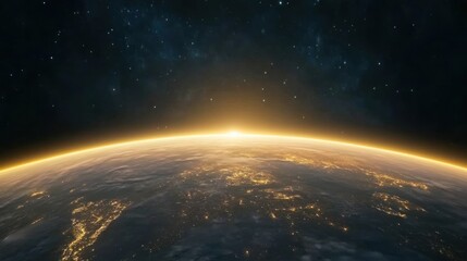 Obraz premium a cinematic perspective of Earthâ€™s rotation, showing the curvature of the planet with sparkling city lights on the night side 