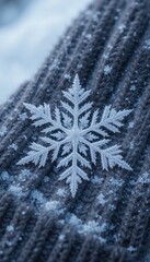 Close Up of snowflakes on wool fabric