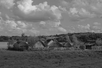 Viking city Hedeby with reconstructed houses.