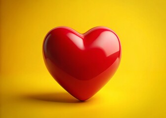 Red Heart on Yellow Background: Vibrant Love Stock Photo