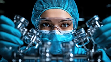 Showcasing meticulous food safety protocols with workers in a food production facility wearing gloves, masks, and hairnets, ensuring proper hygiene during handling Highlighting the importance of