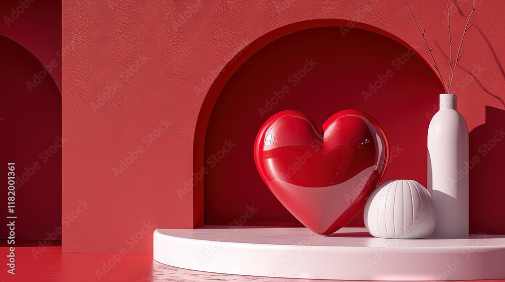 Poster valentine day abstract composition with heart in 3d style.