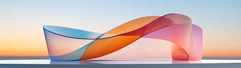 Rainbowcolored clipins, arranged in an artistic spiral, glowing softly on a reflective base