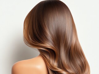 Naklejka premium Realistic curly extensions, rich chocolate brown, placed elegantly on a polished wooden base