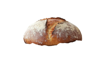 A freshly baked artisan loaf sits on a simple wooden board, adorned with a soft linen cloth
