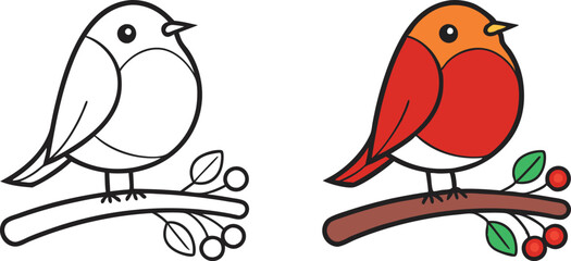 Cute Robin Bird Coloring Page Simple Bird Illustration