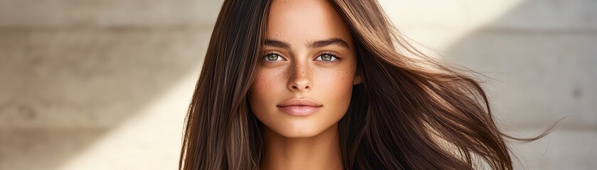 Obraz premium Straight extensions, rich chocolate brown, glowing softly on a minimalist black platform