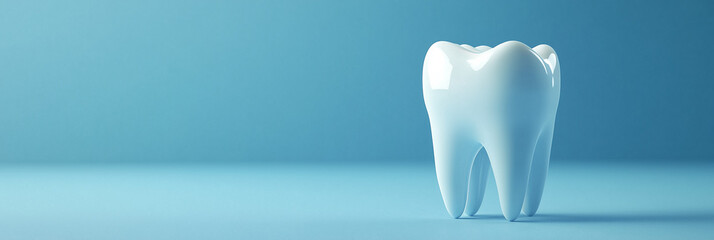 Dentist Background: Glossy Tooth on Blue Surface