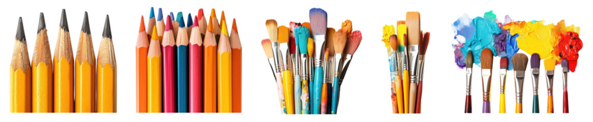Fototapeta premium Colorful pencil and stationary png cut out element set, transparent background