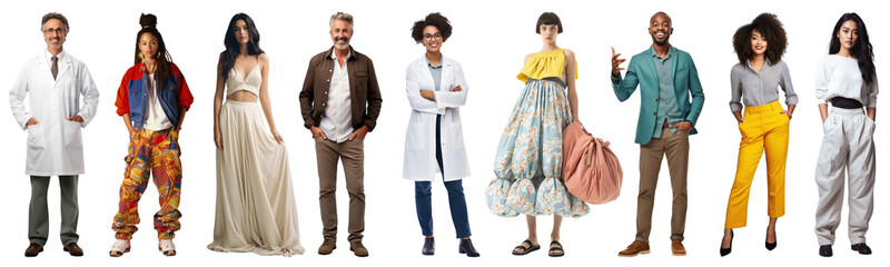 Diverse people full body png cut out element set, transparent background