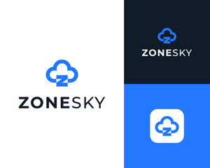 Letter Z Cloud Computing Hosting Server Storage Internet Network Vector Logo Design Illustration