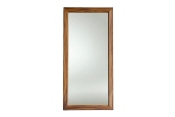 Elegant wooden framed mirror reflecting serene ambiance in a well-lit interior setting