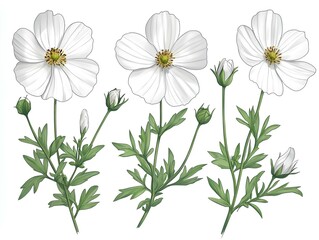 Naklejka premium Set of spring colorful flowers. Set of floral branch. Isolated on white for greeting cards, Easter, thanksgiving. Spring set, hand drawn elements.