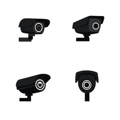 Four Security Camera Icons in a Simple Vector Graphic