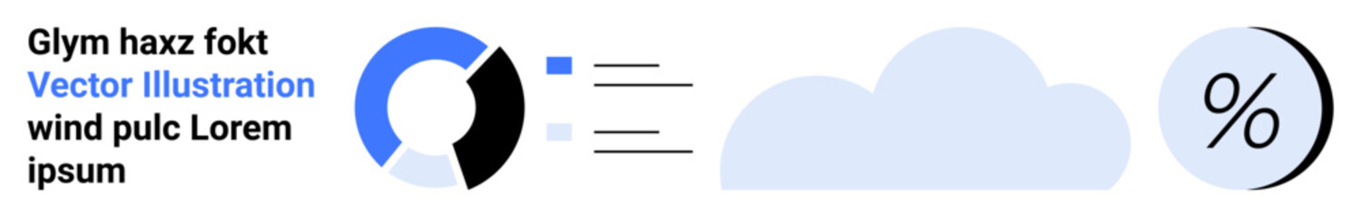 Speedometer-style chart with blue and black segments, abstract cloud, and percentage symbol. Ideal for data visualization, performance metrics, business analytics, infographics, dashboards, reports
