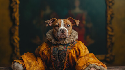 Funny photo of dog dressed in Victorian clothes