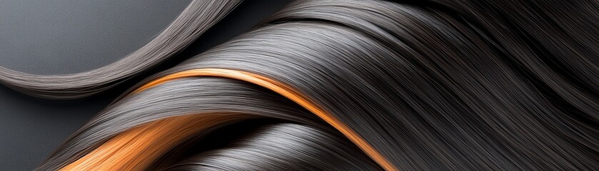 Tight curl extensions in natural ebony tones, coiled on a matte black platform with glowing accents