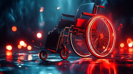 Fototapeta premium Glowing Wheelchair in Dark City Setting