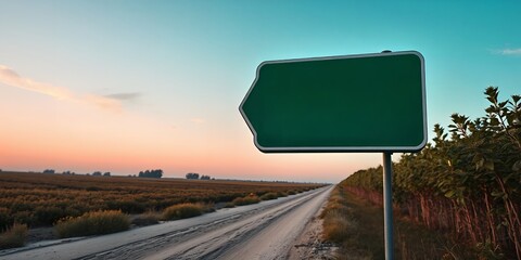 Blank Green Road Sign Rural Countryside Sunset