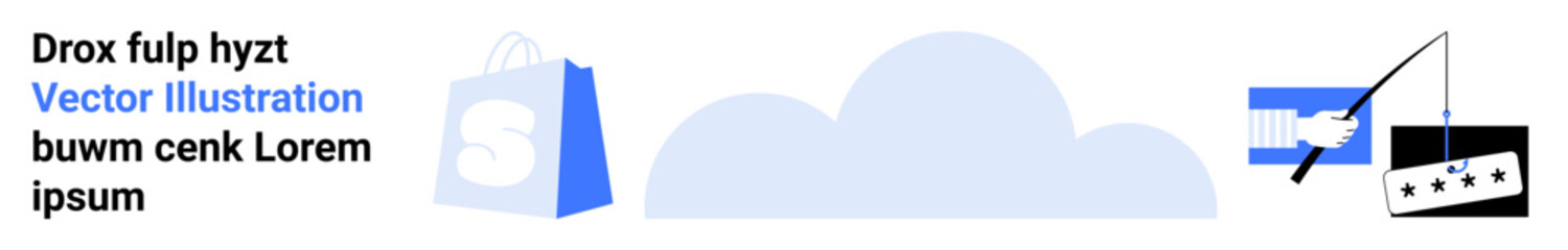 Contains a shopping bag, cloud symbol and credit card with a payment terminal. Ideal for online shopping, e-commerce, cloud computing, digital transactions and web development. Landing page