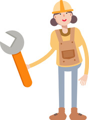 Woman Engineer Character Using Wrench Tool
