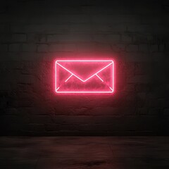 Neon Envelope Sign on Dark Wall Background
