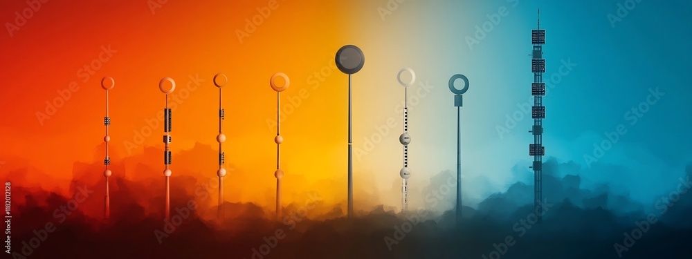 Poster colorful digital showcasing the frequency allocation and spectrum distribution for various radio com