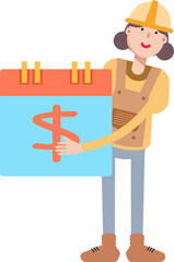 Woman Engineer Character and Payment Date Calendar
