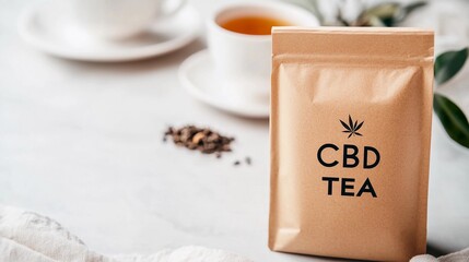 Minimalist kraft packaging for herbal tea evokes tranquility in a cozy setting