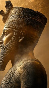 Majestic Statue of Sargon II, King of Assyria, in Profile