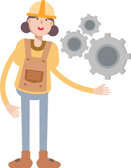 Woman Engineer Character Holding Gears
