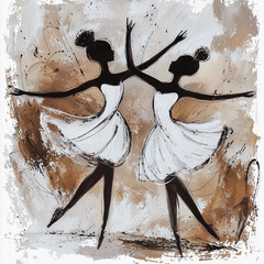 The beauty of dance. Elegant abstract depiction of dancers showing grace and movement in soft earth tones