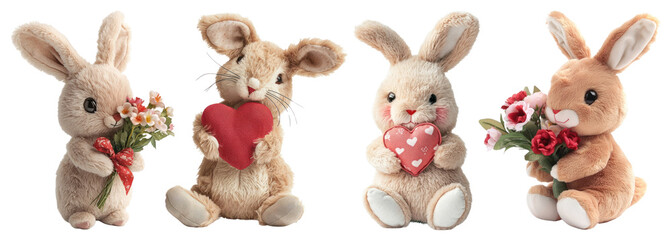 Naklejka premium PNG Adorable plush bunnies with hearts set, isolated on transparent background