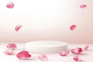 Product Showcase: Elegant Podium with Falling Rose Petals