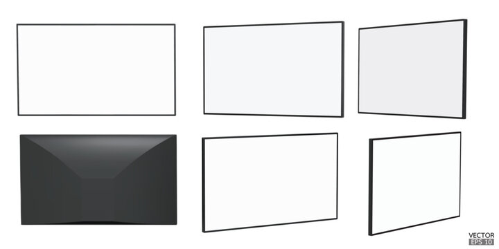 Realistic LCD TV with blank screen isolated on white background. 4K TV flat screen LCD, plasma, tv mock up. 3D vector illustration.