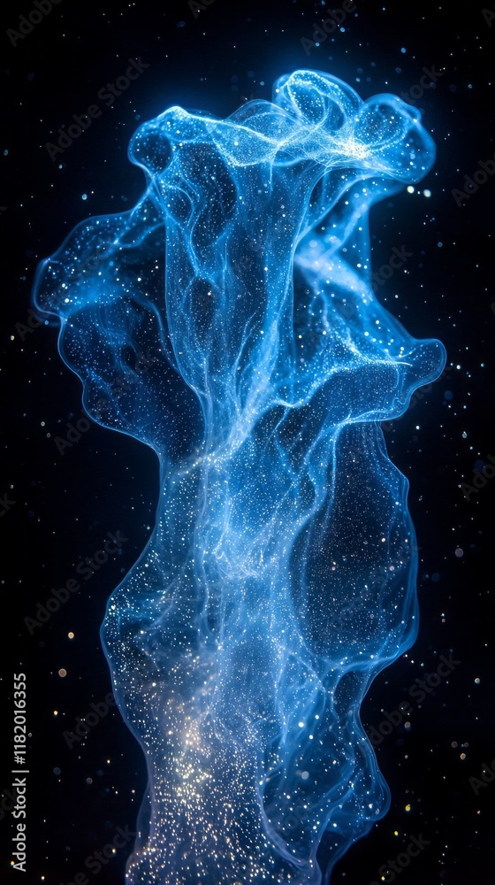 Poster in the tranquil darkness of the ocean, bioluminescent plankton create a stunning display of vivid bl