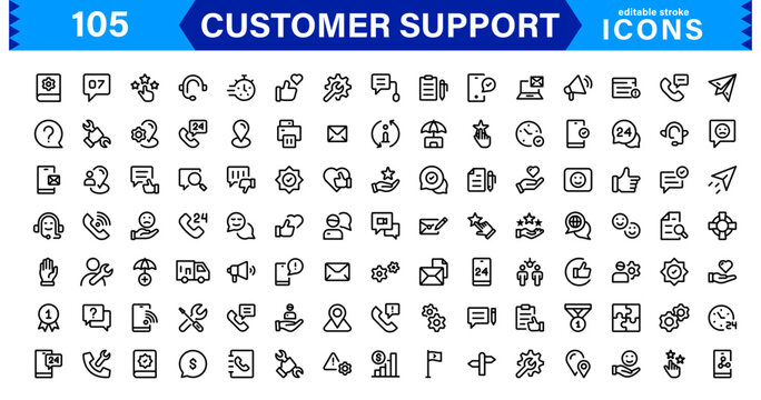 Professional & Creative Customer Support Icons. Minimalist Designs for Feedback, Call Centers, CRM, Help Desk, and Client Service Projects