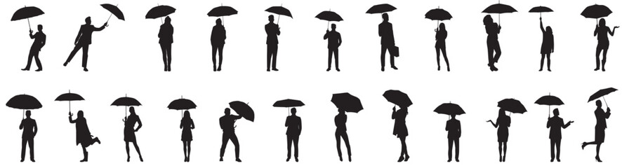 silhouettes of people, man and woman under umbrella. Collection of people under umbrella  © Pro Silhouettes