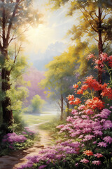 watercolor painting autumn in the forest