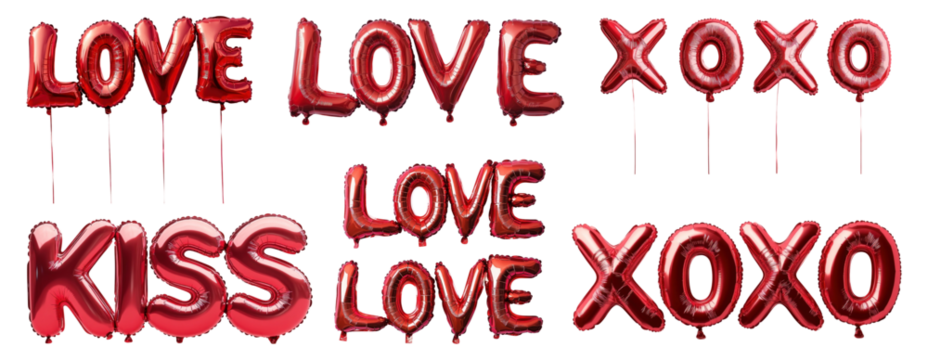 PNG Red balloon love expressions set, isolated on transparent background - Powered by Adobe