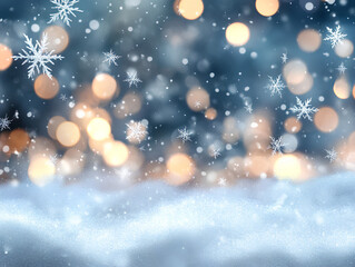 Naklejka premium Frosty Winter Landscape with Snow and Ice Flakes Reflecting Blue and White 