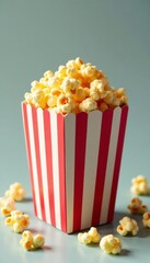 Striped cardboard box contains salted popcorn, salted, snack, gift
