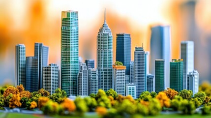 Modern Urban Skyline with Lush Greenery and Bright Background