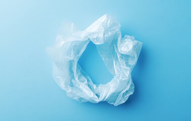 Obraz premium Crumpled plastic bottle on a blue background, top view, flat lay, environmental pollution concept. 