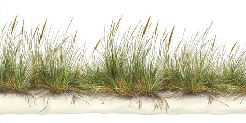 A detailed view of marram grass along with its roots is presented. There is also an area without any visual elements, creating a blank space.