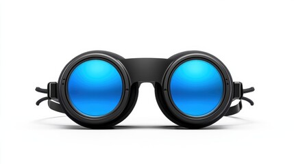 Stylish Black Goggles with Blue Lenses on a White Background